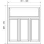 Agoform Besteckeinsatz Classico, technische Zeichnung. Kürzbarer Besteckkasten mit vier Fächern, Maße 351-400x381-440mm für Schubladen.