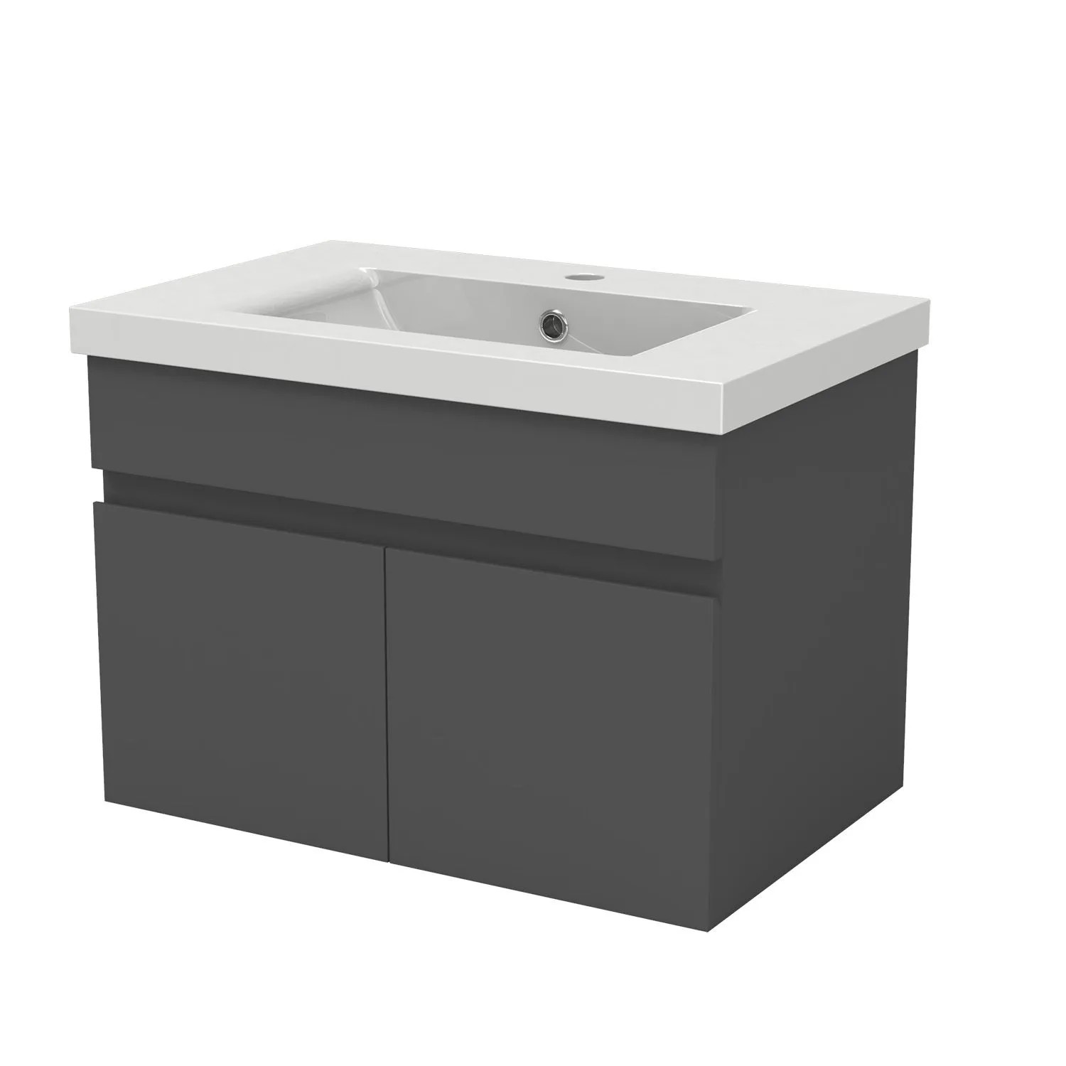 AICA Badmöbel BERGEN 60 cm Keramik Waschtisch mit Unterschrank Matt Anthrazit Grifflos Softclose Türen 2 tlg.