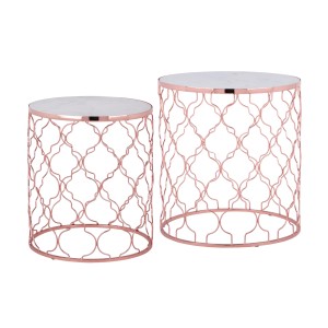 WOMO-DESIGN Beistelltisch 2er Set Phoenix, weißer Marmor, Kupfer-Gestell. Tische für Wohnzimmer.