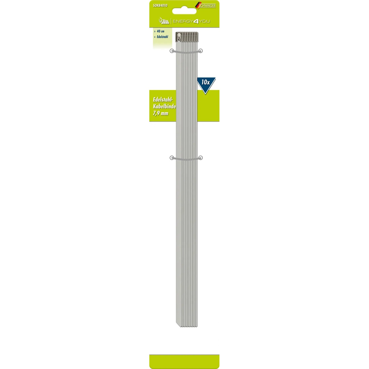 Schwaiger Edelstahlkabelbinder, 40cm, 10er-Set für Solaranlagen.