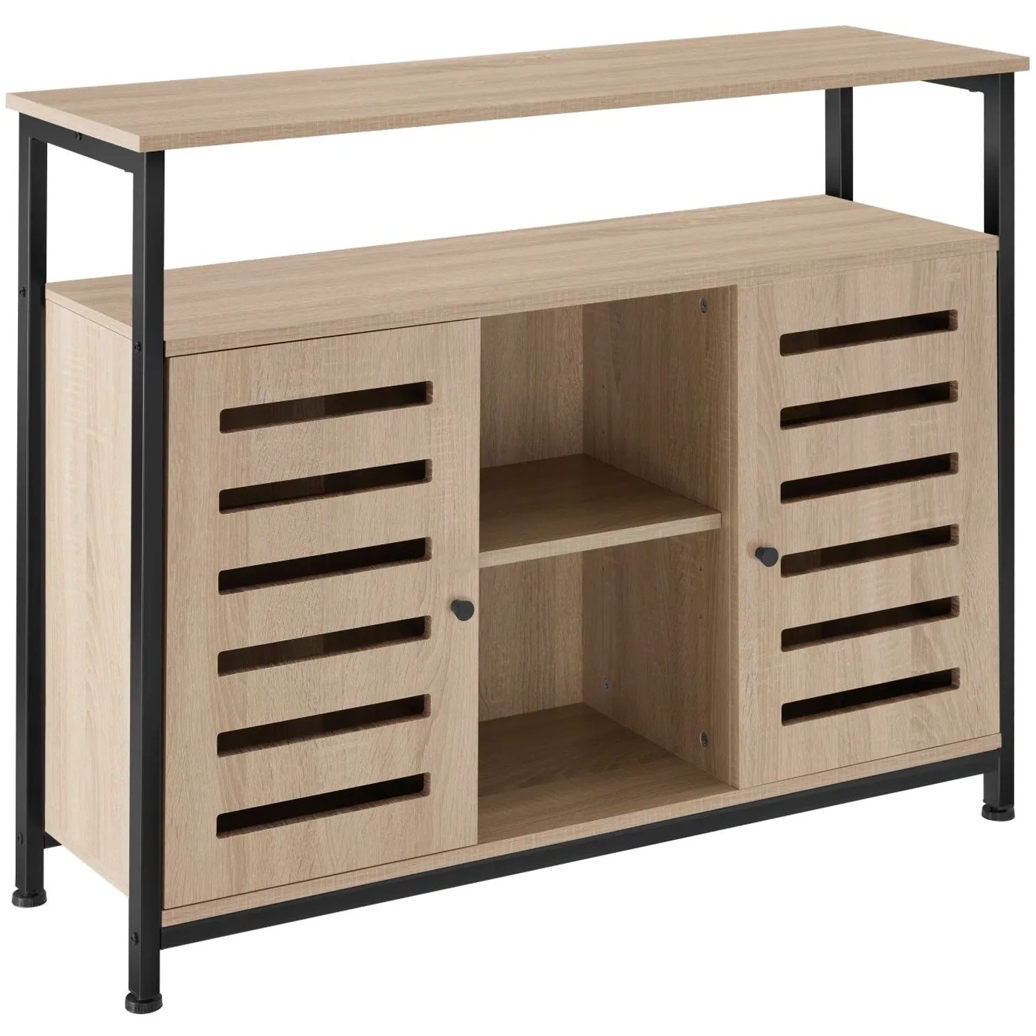 Tectake Sideboard Warrington Industrial Style Holz und Stahl  100 x 37 x 82 cm Industrial Holz Hell  Eiche Sonoma