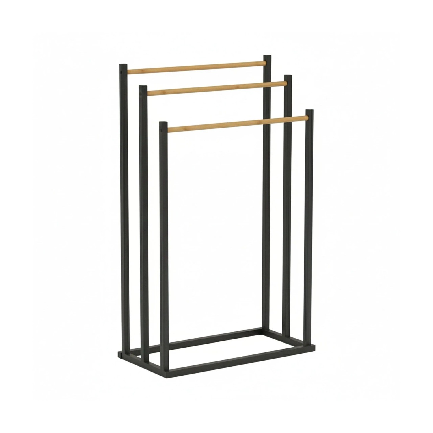Relaxdays Handtuchständer Eisen Bambus Schwarz Freistehend mit 3 Stangen 76 cm x 45 cm x 21,5 cm