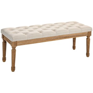 HOMCOM Sitzbank in Creme mit Leinenoptik-Bezug, gepolstertem Sitz und gedrechselten Holzbeinen. Eleganter Sitzhocker.