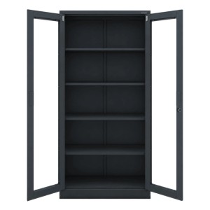 JAN NOWAK Metallschrank mit Vitrine AMELIA 185x90x40 cm Anthrazit