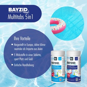 Bayzid Multitabs 5in1, 2x5kg Eimer für Poolpflege. Chlortabletten zur Desinfektion und Stabilisierung der Wasserwerte.