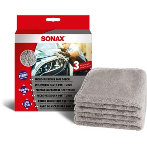 Sonax Microfasertücher Soft Touch, 3er-Pack für Autopflege: Allroundtücher für Lack und Innenraum