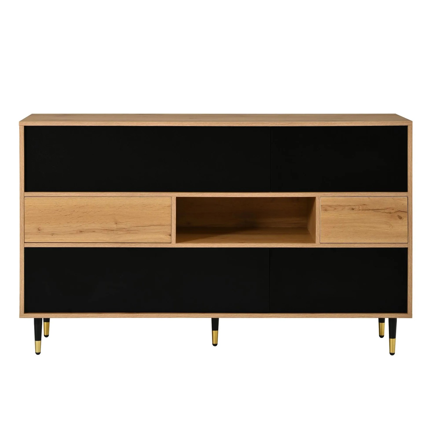 Merax Sideboard Holz Schwarz 2 Schubladen Türen Stauraum