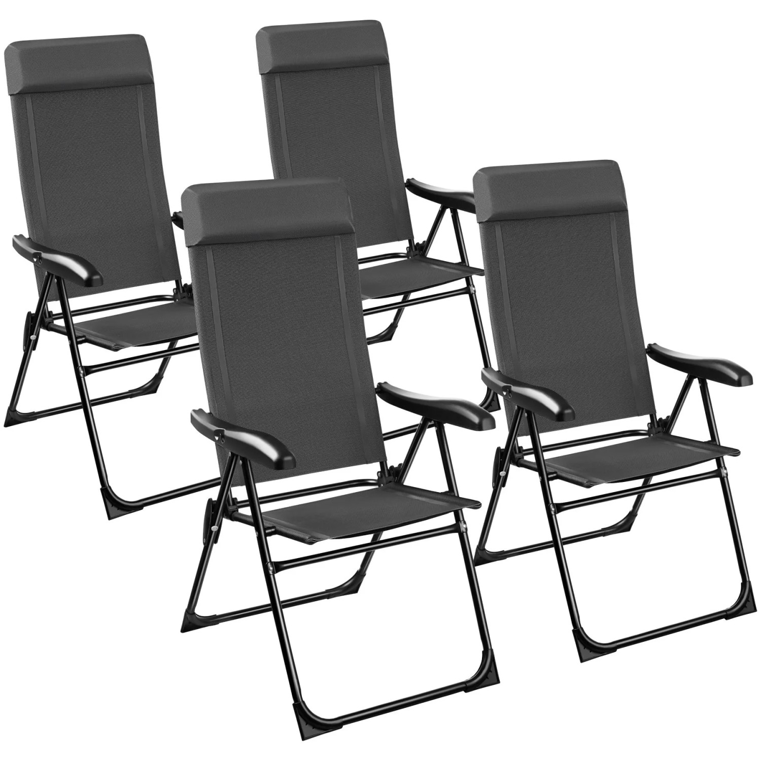 Tectake Campingstuhl Müritz Klappbar Textilene Gewebe  Stahlgestell Mit Aluminium Ummantelung 4Er Set 65 x 57 x 112 cm Anthrazit