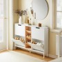 SoBuy Schuhschrank FSR183-WN mit 4 Klappen, Schuhkipper, schmal, weiß und Bambusfarben.