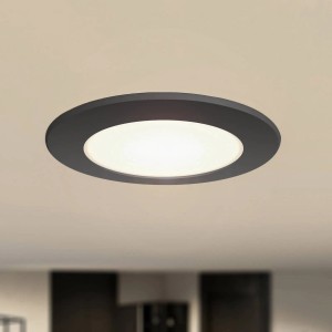 Schwarzer PRIOS LED Einbaustrahler Rida für Bad, 1-flammig, aus Aluminium.