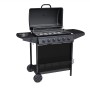 Schwarzer Tepro Gasgrill Hampton 6 mit Seitenkocher und offenem Deckel.