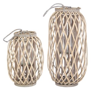 2er Set Windlichter 'Ried' von ECD Germany, Naturfarben, aus Rattan und Glas.