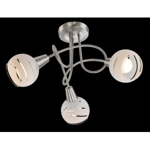 Moderne LED-Deckenleuchte Elliott mit 3 Spots, Metall Nickel matt und satiniertem Glas.