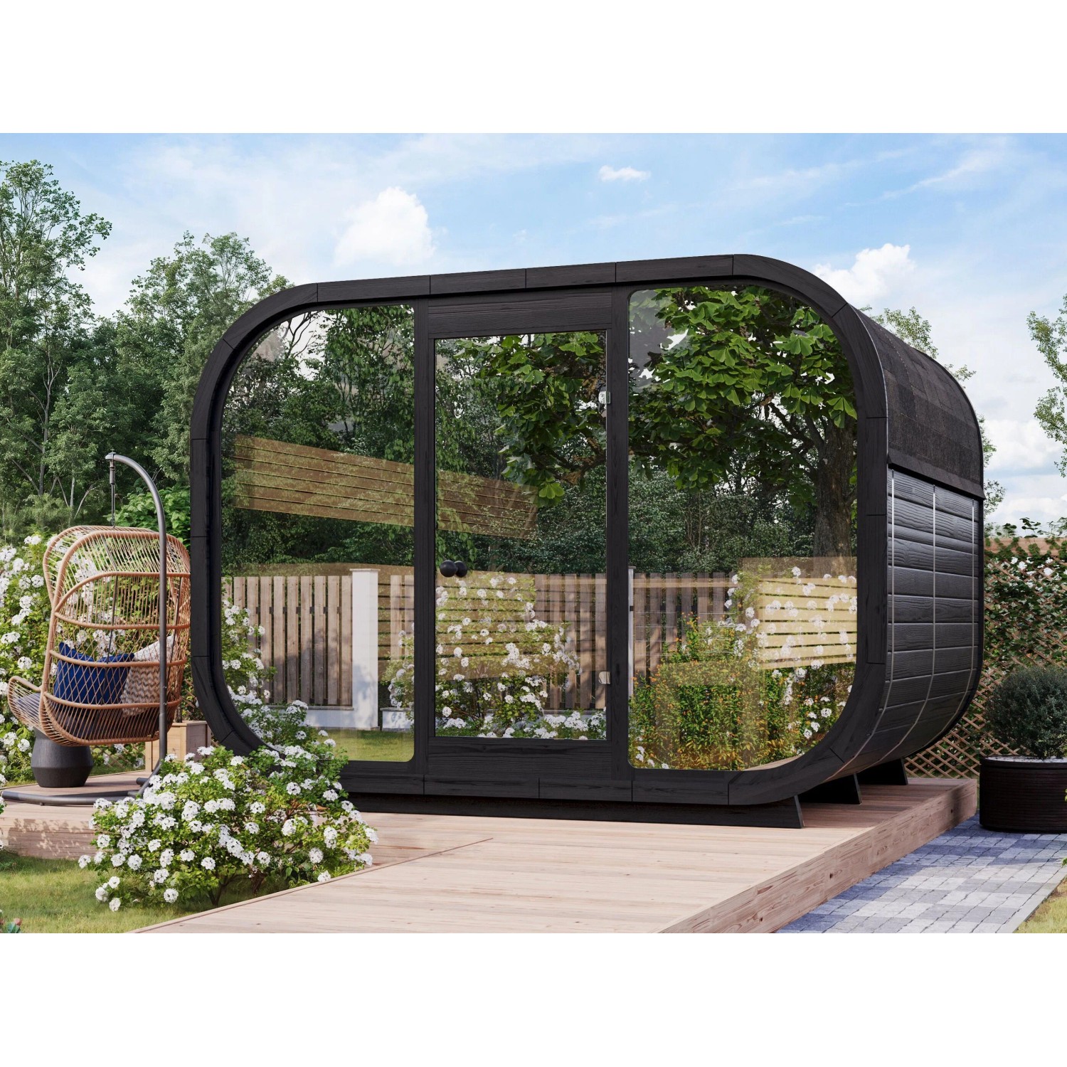 Fjordholz Fass-Sauna Modell Luxe-3 Premium Black Edition Bausatz