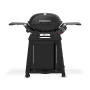 Schwarzer Weber Gasgrill Q2800N+ mit Rollwagen und Alugussgehäuse.