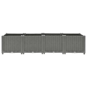 Hellgraues vidaXL Hochbeet (160x40x38 cm) aus Polypropylen in Rattan-Optik.