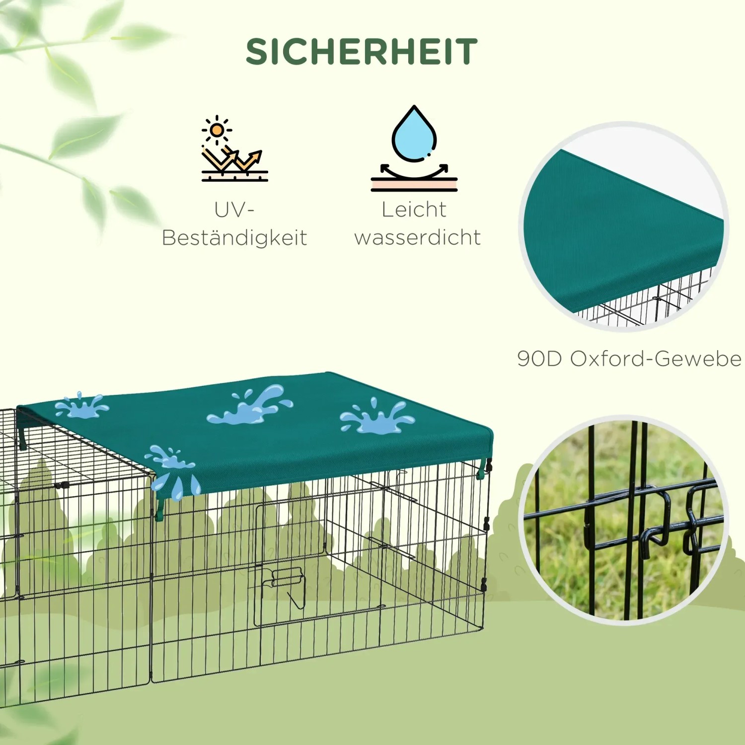 PawHut Kleintierkäfig mit wasserdichtem Oxford-Gewebe-Dach für UV-Schutz.
