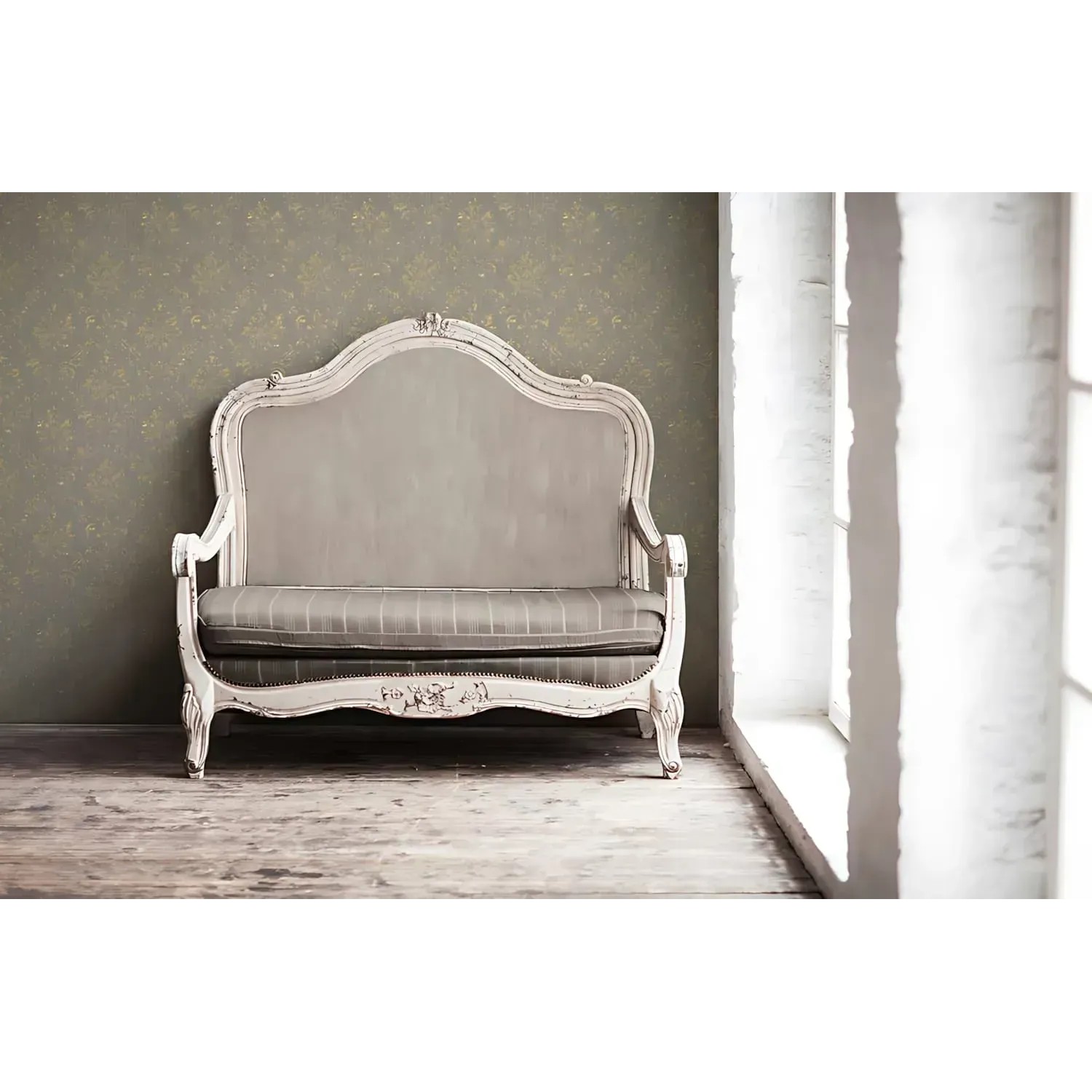 Barock Tapete in Beige-Gold mit Ornament-Muster von PROFHOME. Dekorative Wandgestaltung.