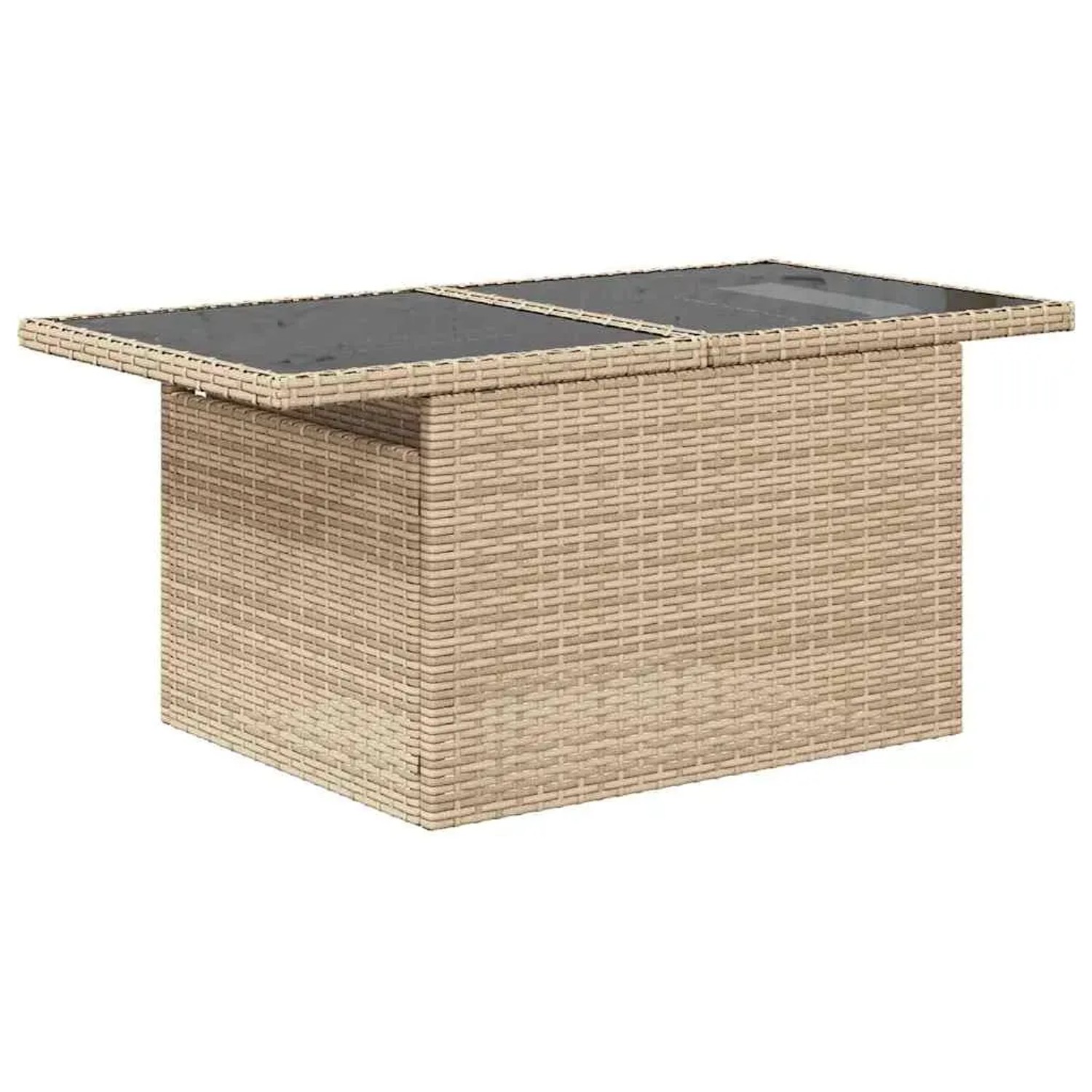 Beiger Gartentisch aus Polyrattan mit Glasplatte, Teil des vidaXL Garten-Sofa-Sets.