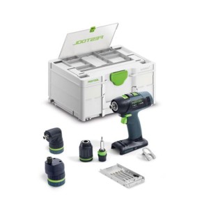 Festool Akku Bohrschrauber T18+3 Basic Set mit schwarzem Akkuschrauber, Systainer und Zubehör.