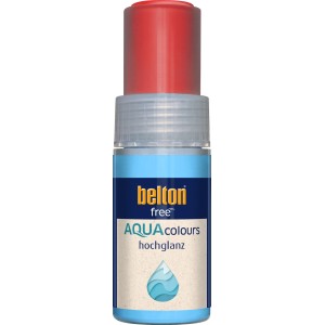Belton Free AQUAcolours Lackstift 9 ml in Feuerrot hochglänzend, mit roter Kappe. Wasserbasierter Buntlack für Ausbesserungen.