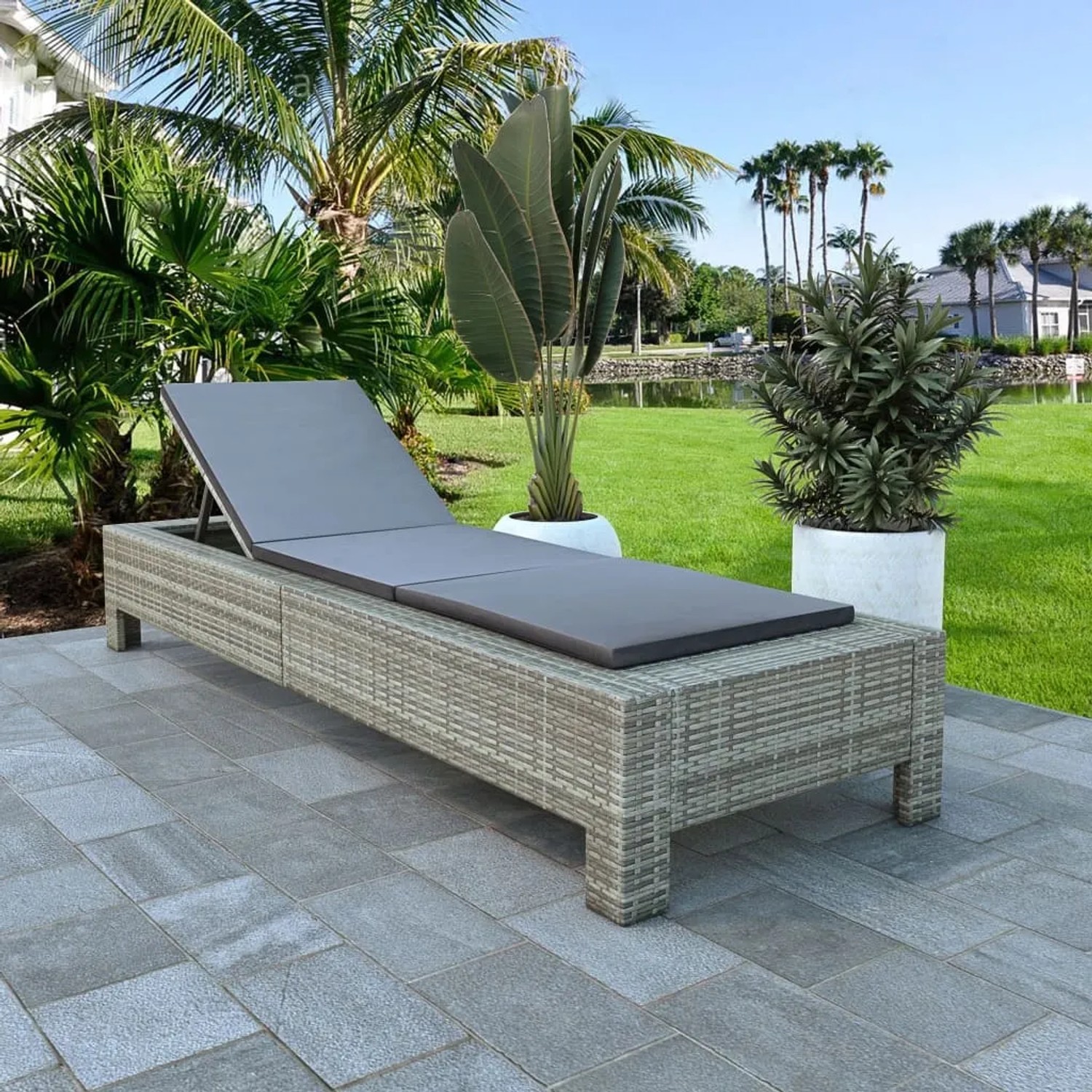 VidaXL Sonnenliege Mit Komfortauflage - Graue Poly-Rattan-Liege Für Garten & Terrasse