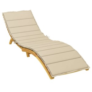 Beige Sonnenliegen-Auflage aus Oxford-Gewebe, gepolstert und segmentiert, mit Bändern auf Holzliege.