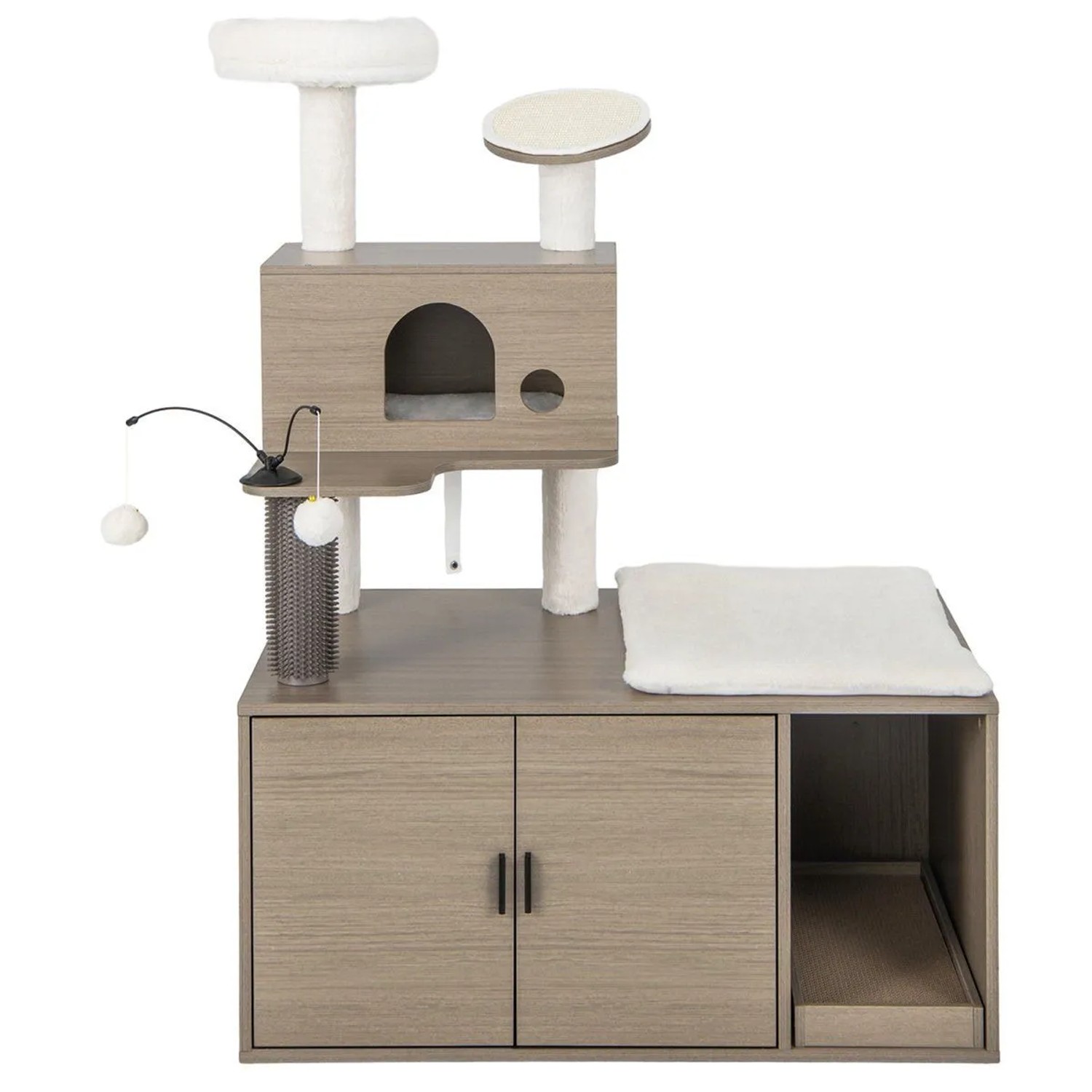 Costway Kratzbaum mit Katzenschrank Katzenmöbel Grau 95x55.5x132cm