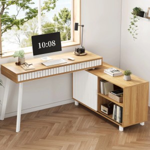 PXloue Schreibtisch 140 x 120 x 76 cm Bürotisch Eckschreibtisch mit Schubladen  Holzoptik Weiß