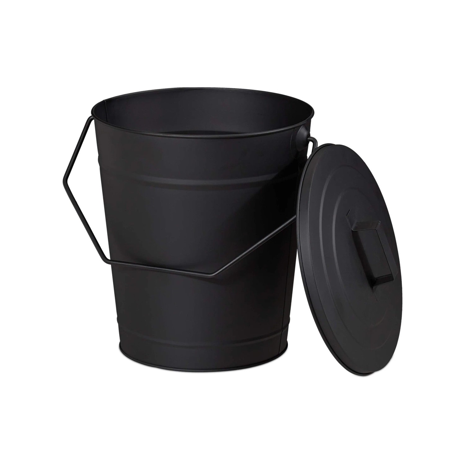 Relaxdays Ascheeimer Stahl Schwarz mit Deckel 34 cm x 32,5 cm x 28 cm 1,2 kg