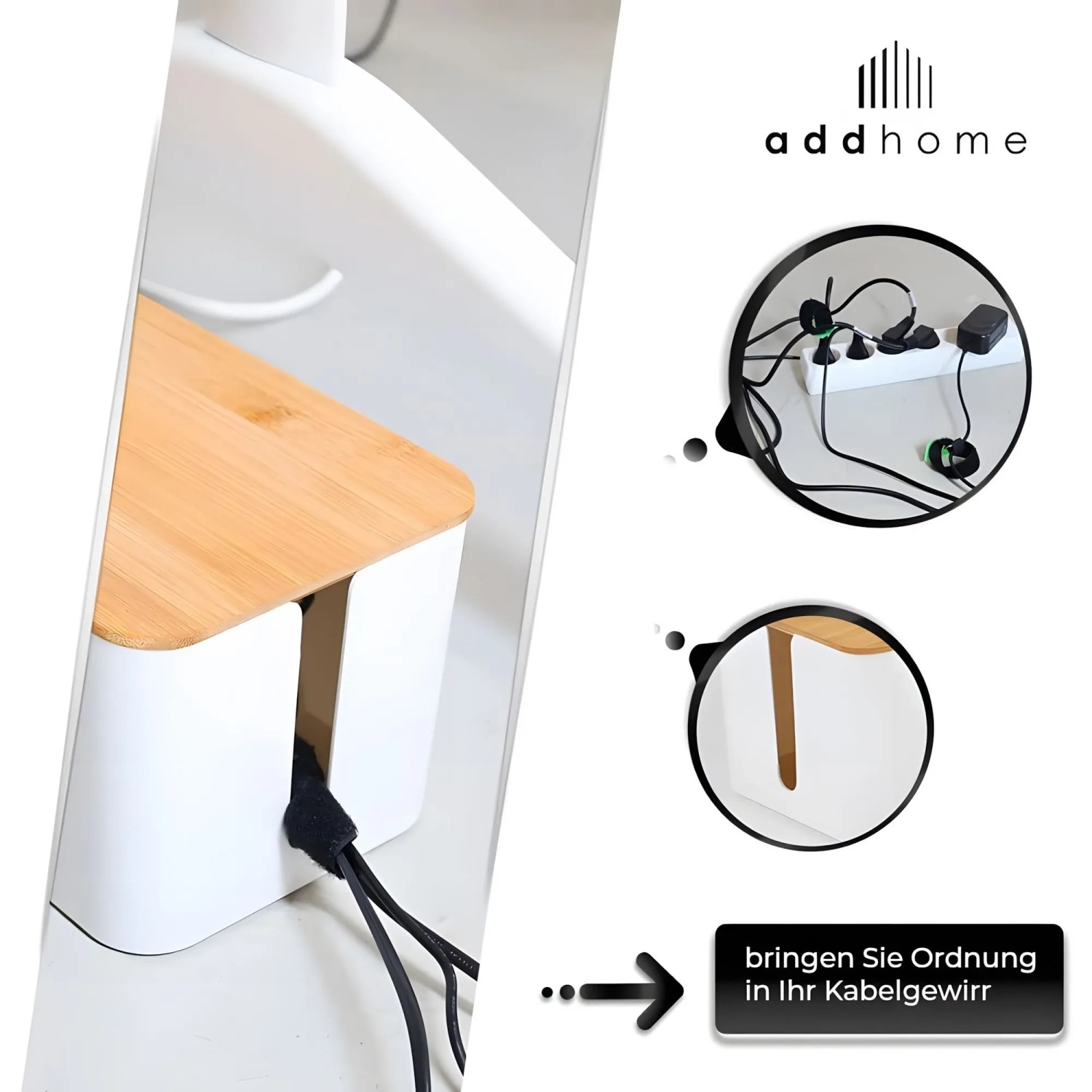 addhome 2er Kabelbox Set Weiß & Bambus Boxen in 40 5x15 5cm & 32x13 5cm inkl._6