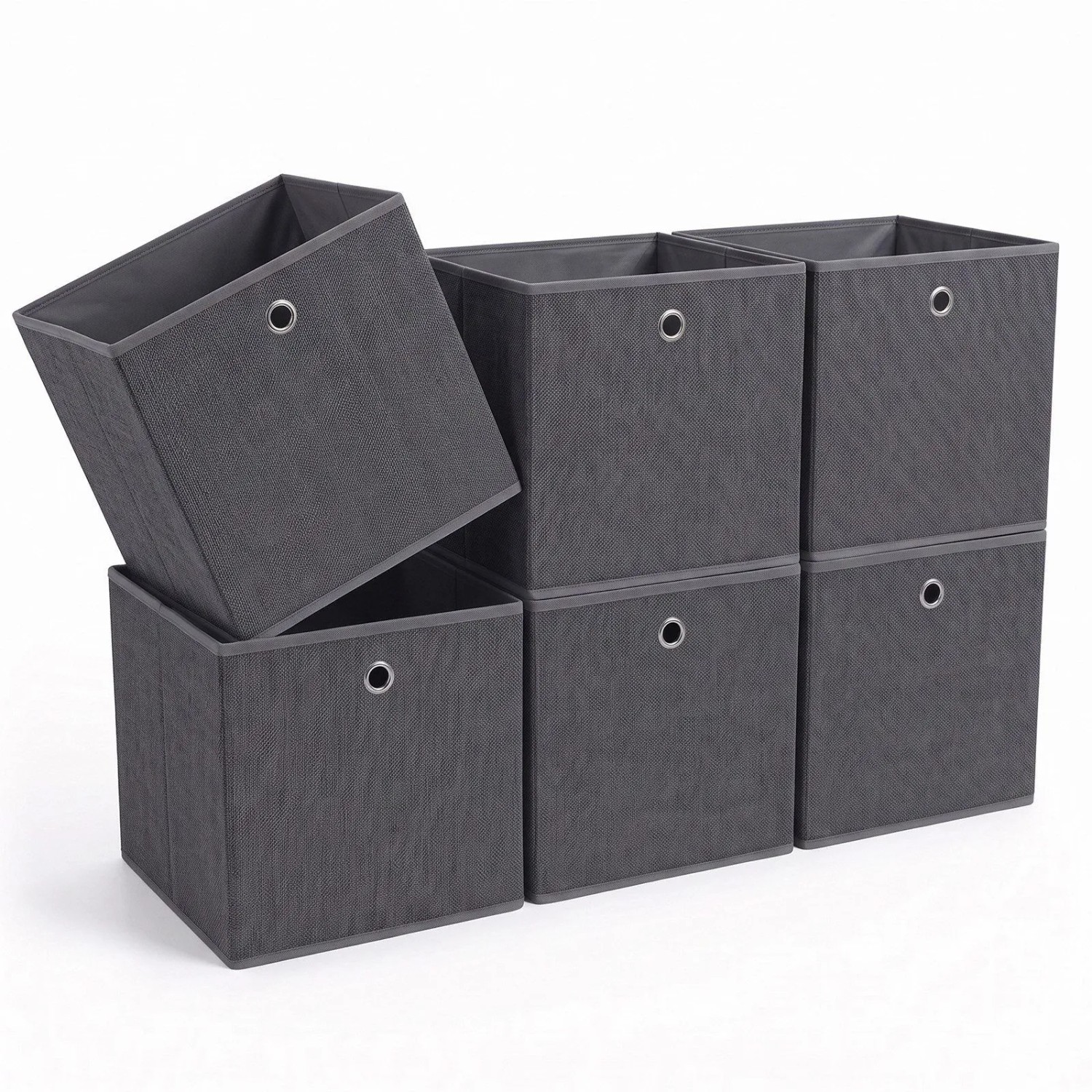 Sekey Aufbewahrungsbox 6er Set Stoffboxen Faltboxen aus Vliesstoff mit Griff 33 x 33 x 33 cm Dunkelgrau Faltbare Ordnungsboxen für Schrank und Regal