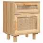 Nachttisch aus Kiefernholz und Rattan, braun. Skandinavisches Design mit Schublade und Fach für mehr Stauraum.