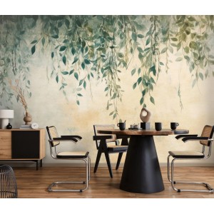 Erismann Vliestapete Art Edition 2 Green Canopy, grüne Blätter über Esstisch, 4x2,7m