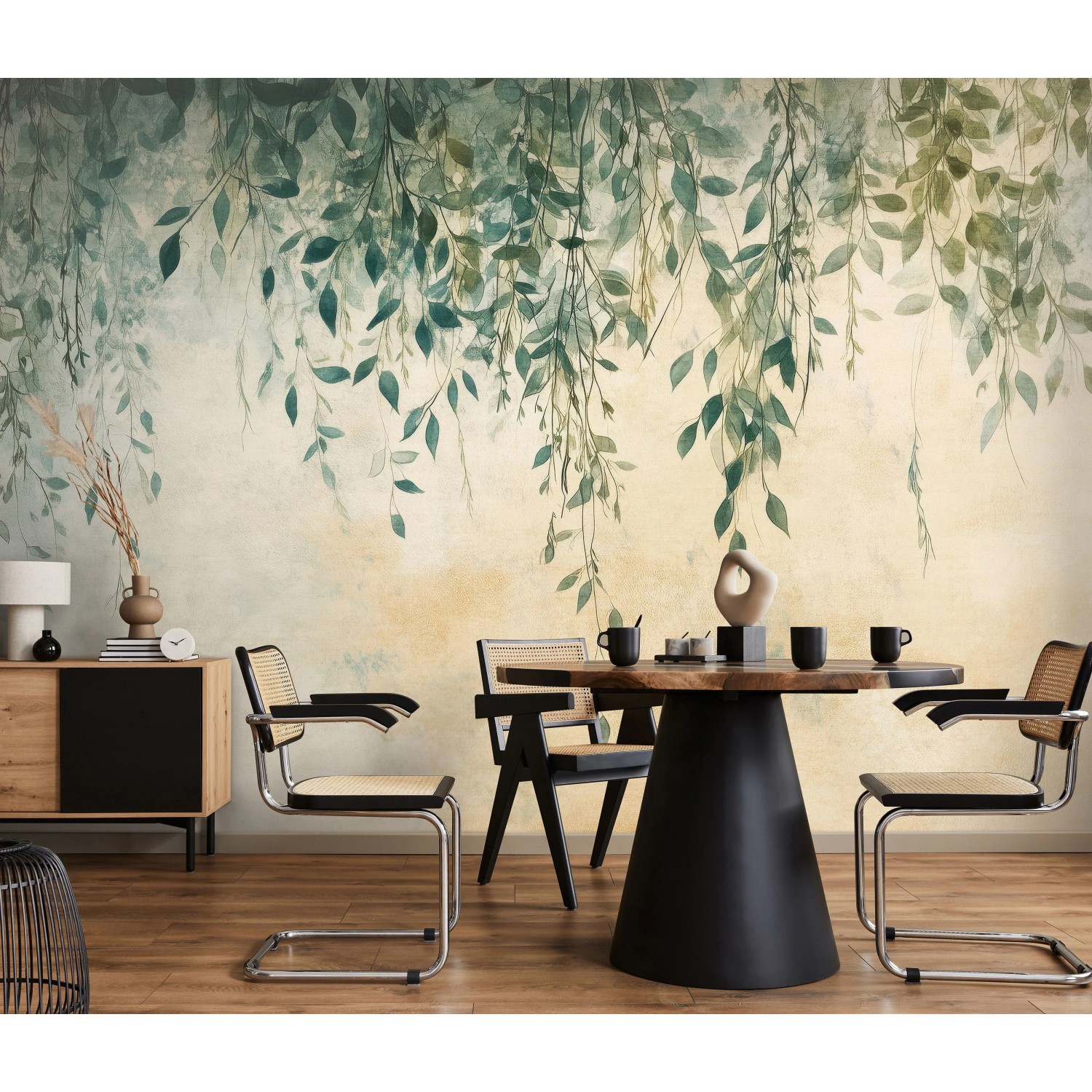 Erismann Vliestapete Art Edition 2 Green Canopy, grüne Blätter über Esstisch, 4x2,7m