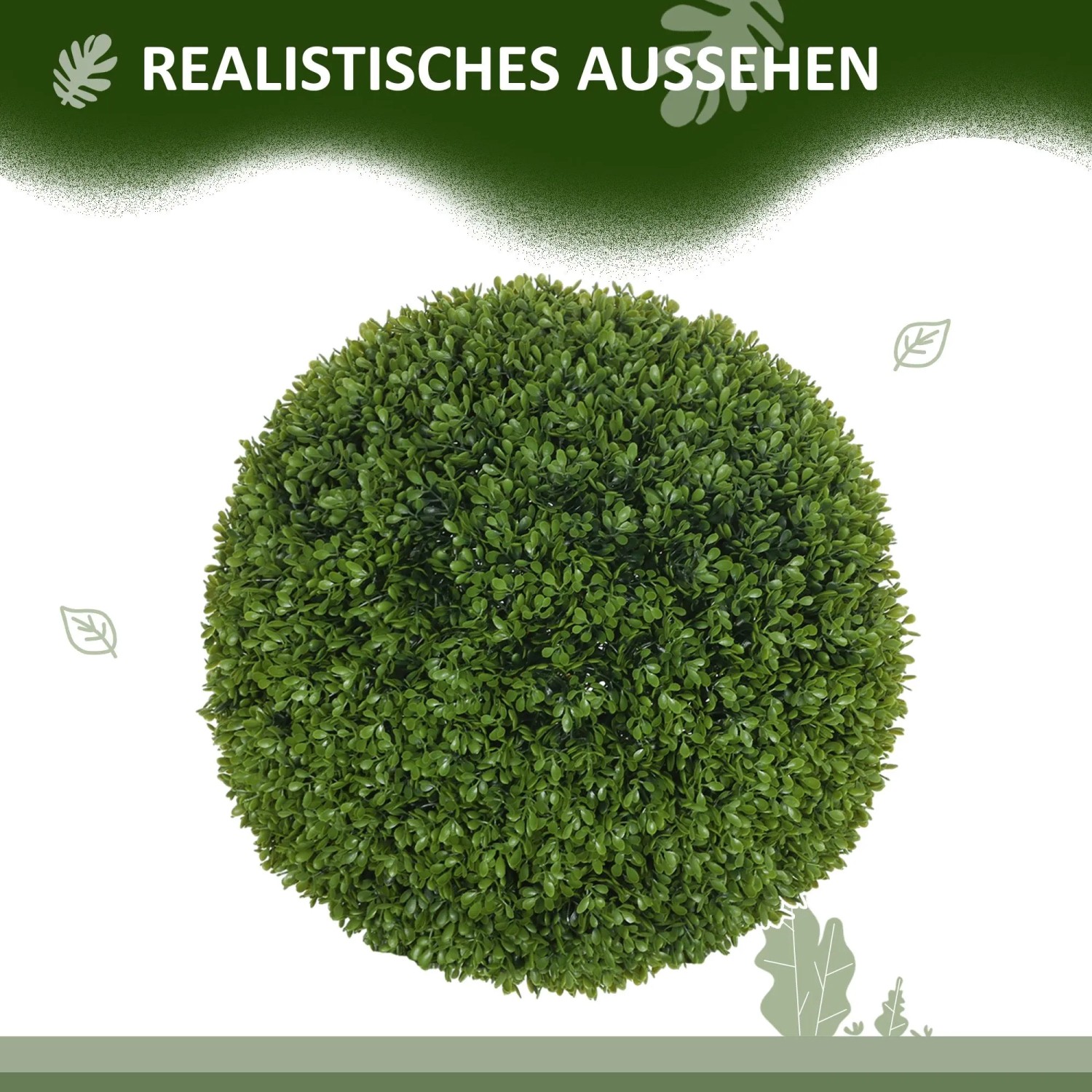 Grüne künstliche Buchsbaumkugel aus Kunststoff, Ø40 cm, realistisches Aussehen für Haus & Garten.