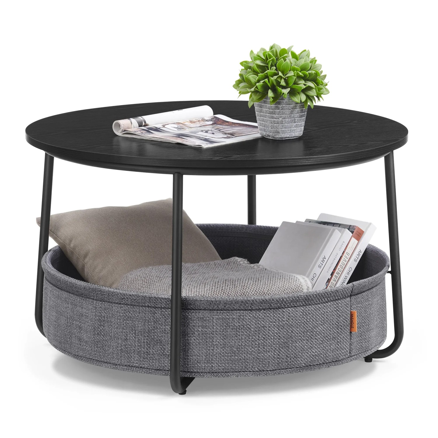 Vasagle Runder Couchtisch mit Stauraum 75 x 45 cm Schwarz-Grau kaufen bei OBI