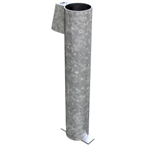 Verzinkte Schake Bodenhülse mit Feststellvorrichtung für 60 mm Rohrpfosten, 300 mm lang.