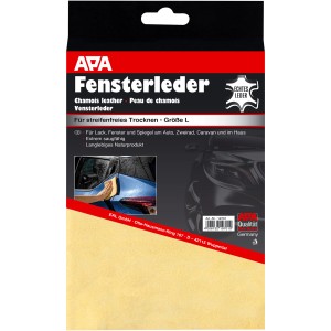 APA Fensterleder Echtleder Gr. L, gelbes Ledertuch für streifenfreie Reinigung von Auto, Zweirad, Caravan und Haus.