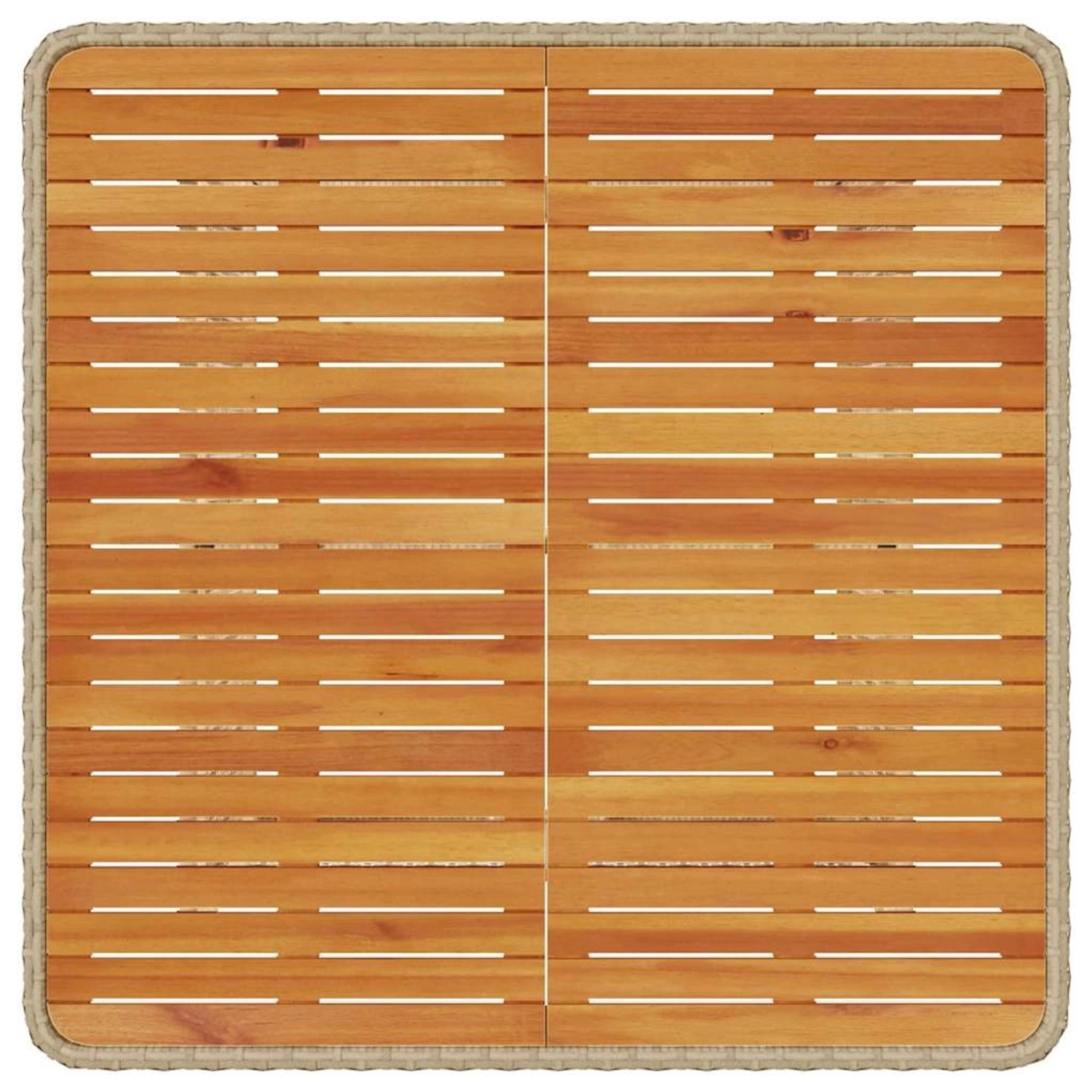 Detailansicht der Tischplatte der vidaXL Garten Essgruppe aus Poly Rattan in Beige.