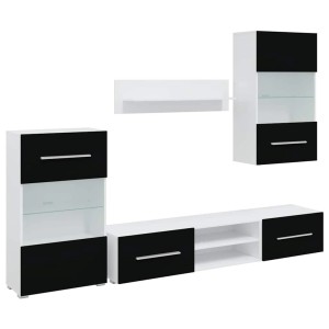 vidaXL 5-Tlg Wohnwand mit LED-Beleuchtung Mattschwarz Holzwerkstoff 3324230