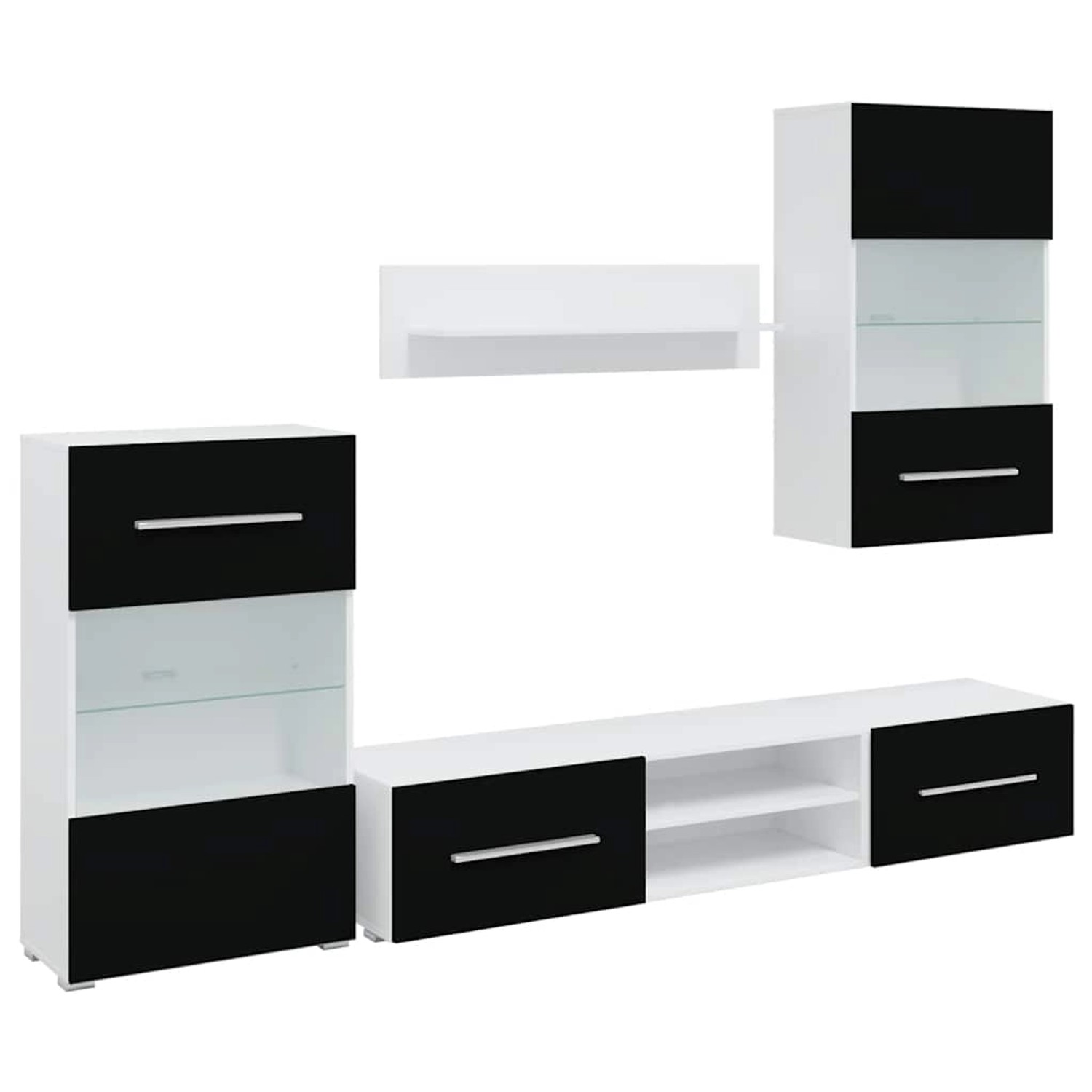 vidaXL 5-Tlg Wohnwand mit LED-Beleuchtung Mattschwarz Holzwerkstoff 3324230 günstig online kaufen