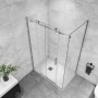 AICA Eckdusche mit Schiebetür, 100x80x195cm, 6mm ESG-Glas, chromglänzender Rahmen. Ohne Duschtasse.