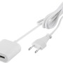 Weißes USB-A + USB-C Ladegerät mit 1,5 m Kabel und Eurostecker (17,5 W) für Audio-Zubehör.