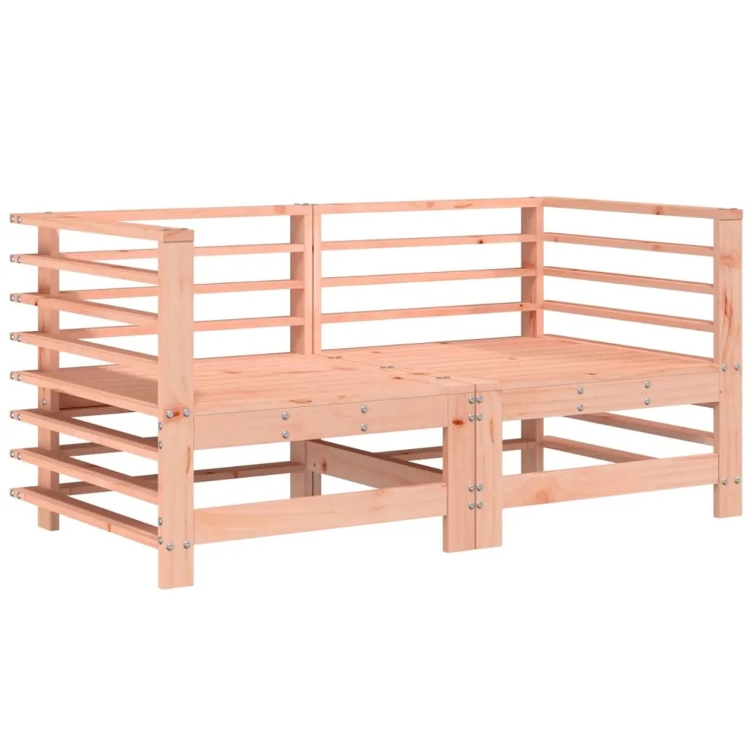 7-tlg. Garten-Lounge-Set aus Douglasienholz, bestehend aus Sofas und Hockern. Gartenmöbel für Terrasse und Balkon.