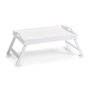 Weißes Zeller Betttablett aus MDF mit Griffen und klappbaren Beinen. Ideal für entspanntes Frühstücken im Bett.