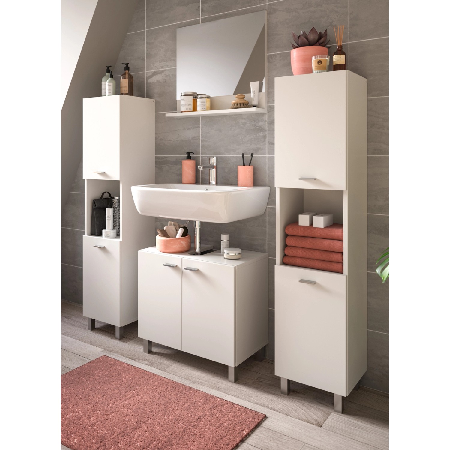 Inn.Furn Badmöbel-Set 4-teilig 140 cm Weiß Hängend oder Stehend Lowell günstig online kaufen