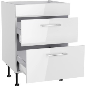Optifit Unterschrank Rurik986 für Kochfeld, 60 cm breit, mit zwei Auszügen und Edelstahlgriffen.