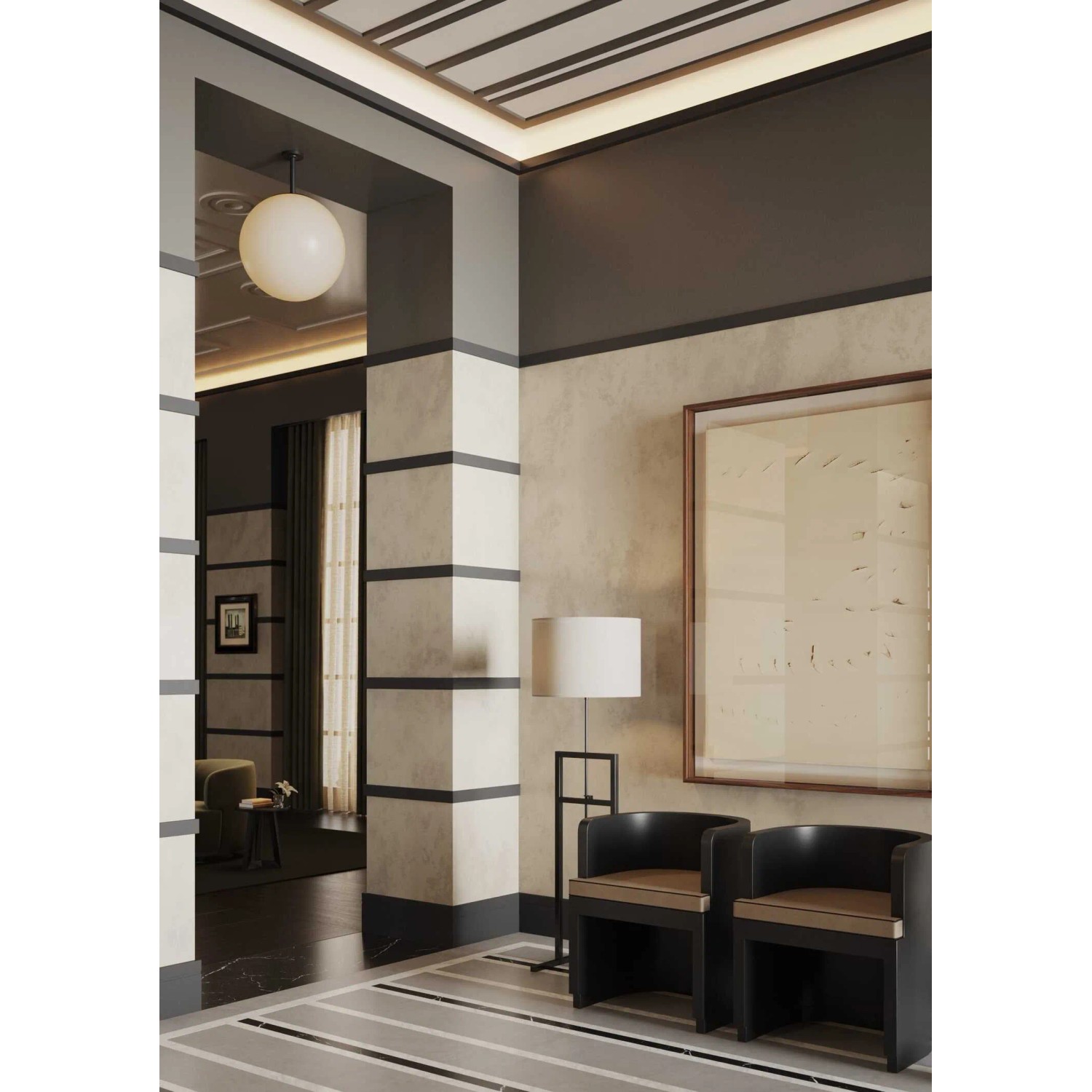 Anwendungsbeispiel: Weiße NOEL & MARQUET NMC WD4 Stuckleiste als Wand- und Friesleiste im Innenraum.