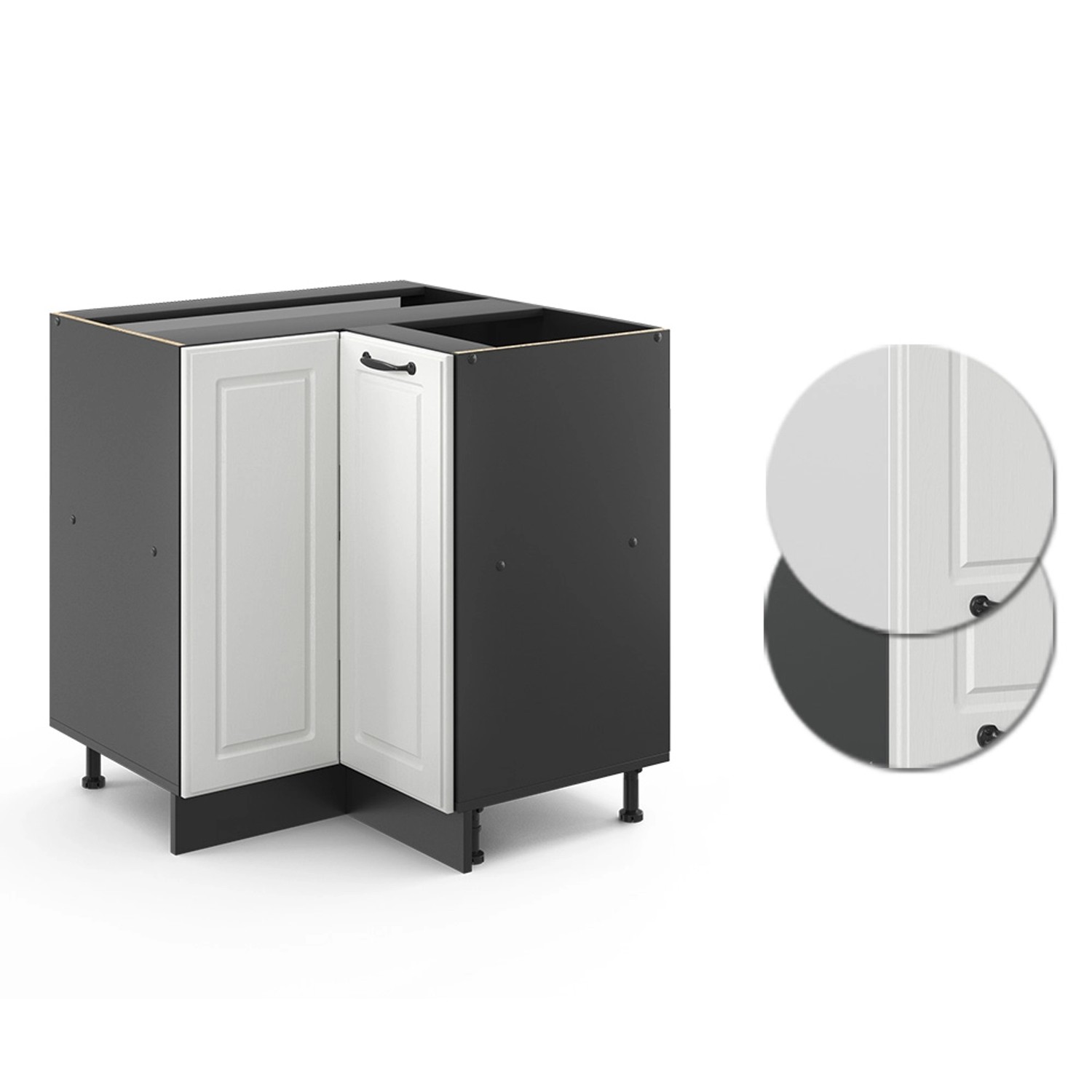 Vicco Eckunterschrank R-Line in Weiß/Anthrazit mit Eiche Arbeitsplatte, 76 cm.